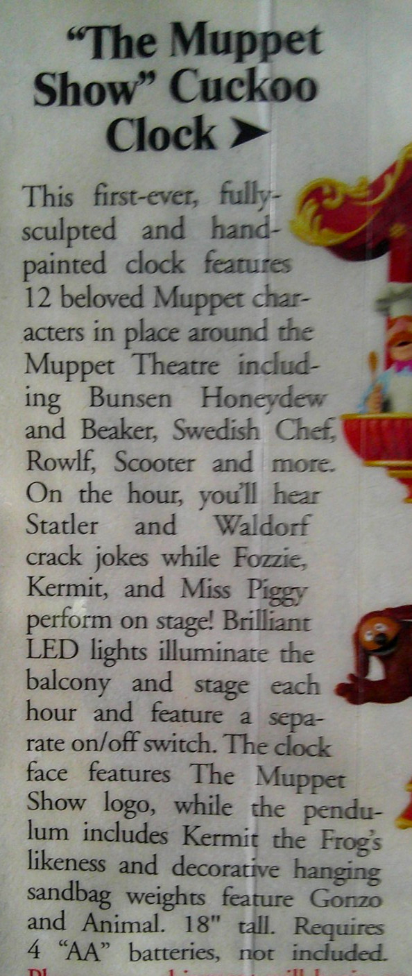 Disney/Bradford Exchange -Muppet Show Cuckoo Clock -Limited Edition -A3070 – NEW