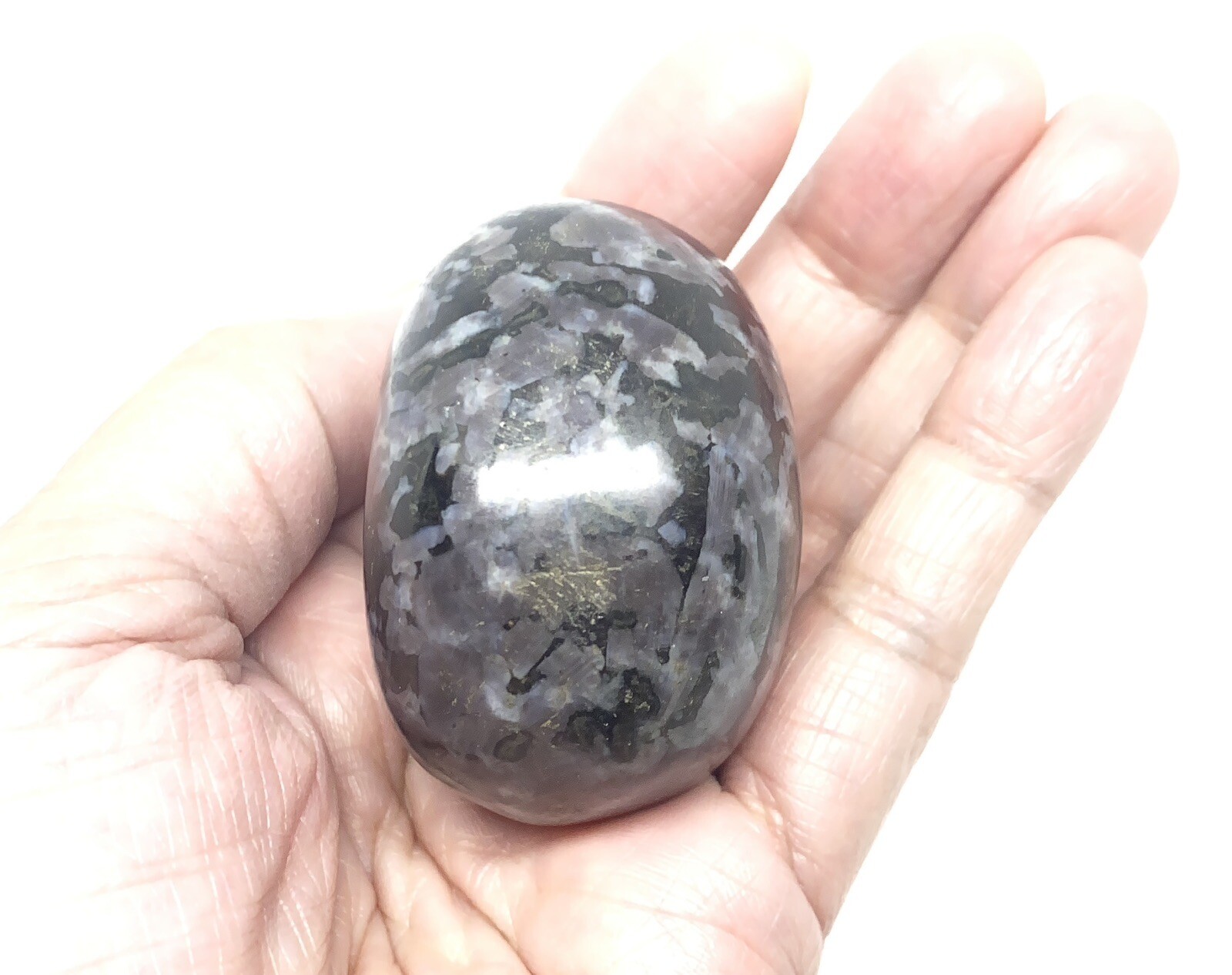Indigo Gabbro (Mystic Merlinite) Palm Stone From Madagascar 141g Reiki