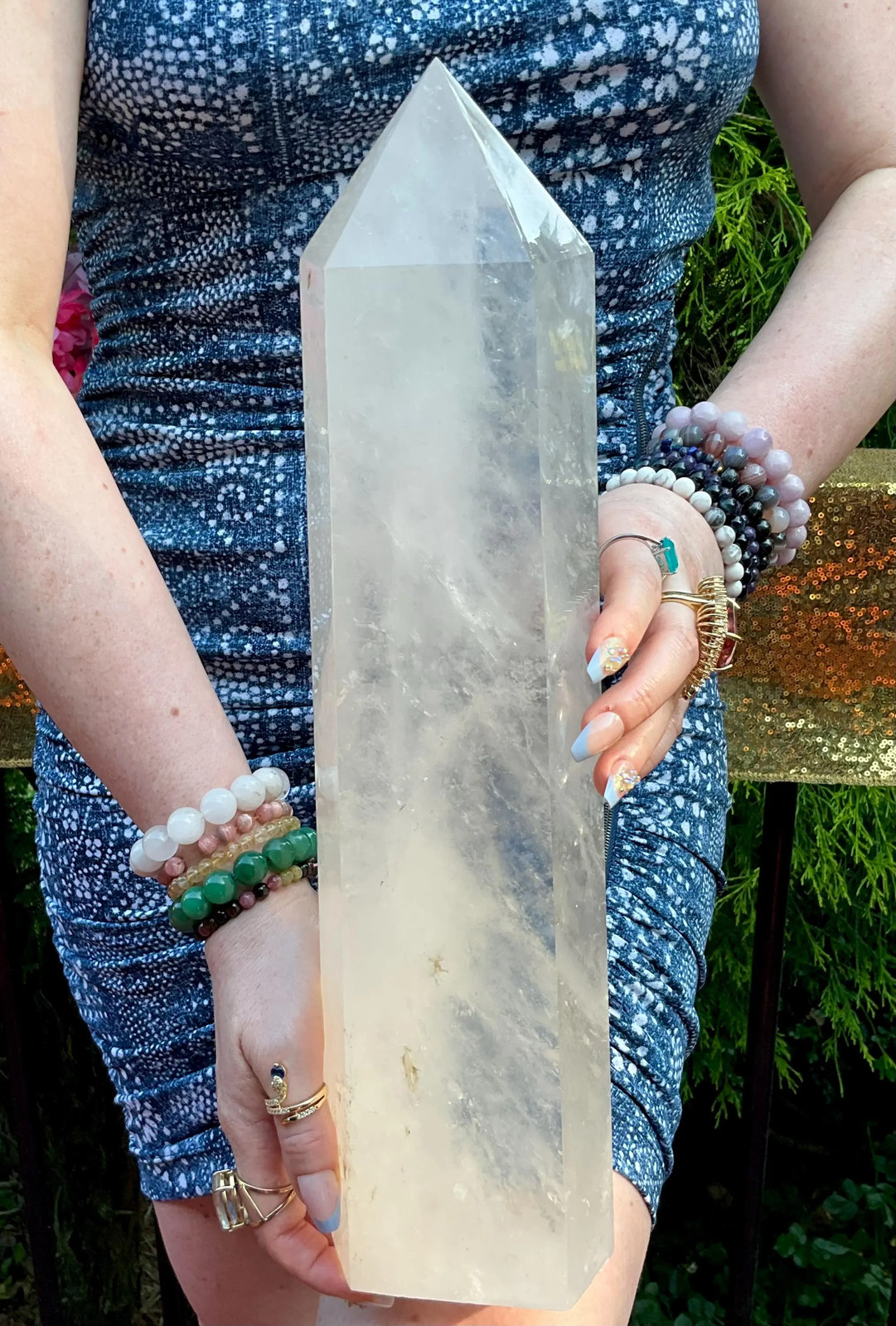 Clear Quartz Crystal Generator ~ Large 12 lb. ~ 15″ Tall ~ Sparkling Inclusions