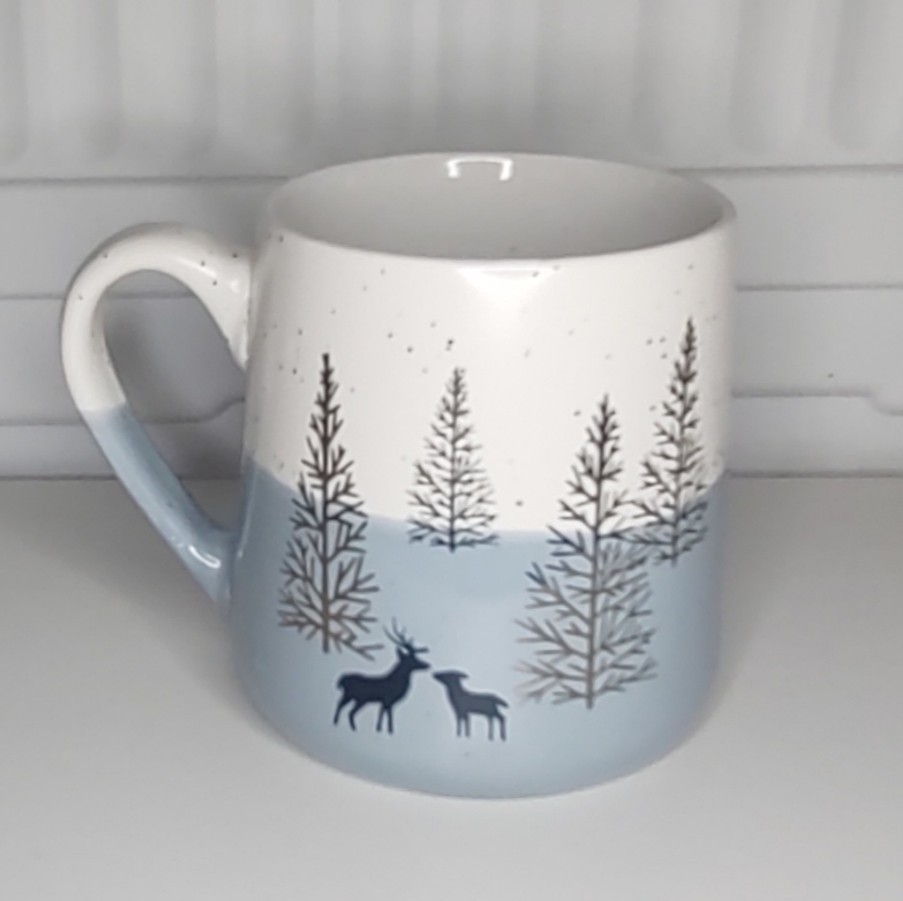 Peppermint & Pine Winter Deer Mug Oversized Jumbo Two Tone Winter Blue and White