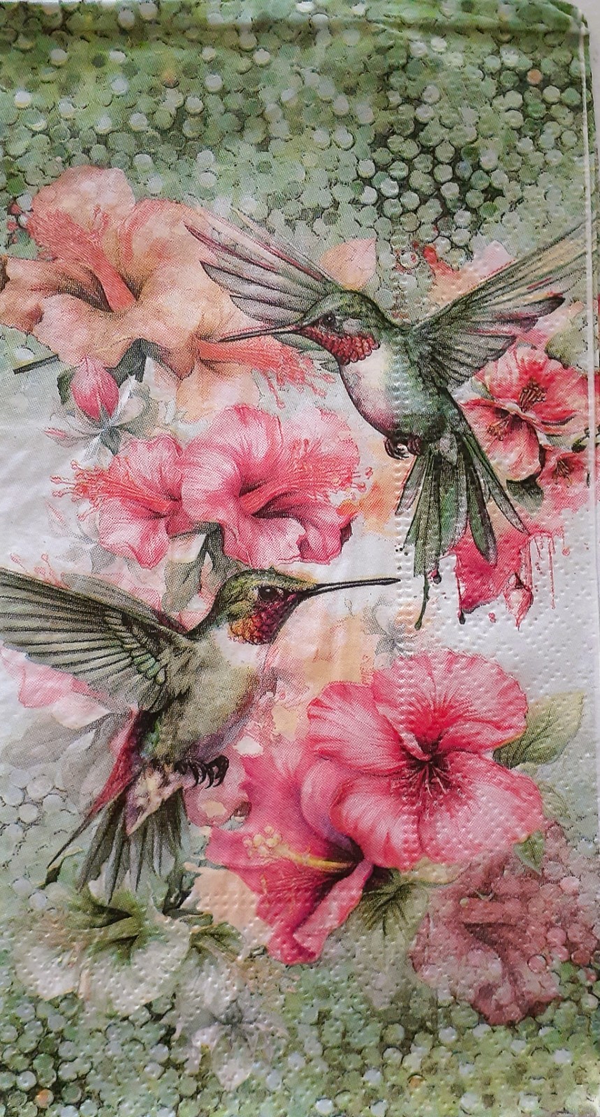 2 individual Paper Decoupage NAPKINS TOWELS – HUMMINGBIRDS TROPICAL FLOWERS