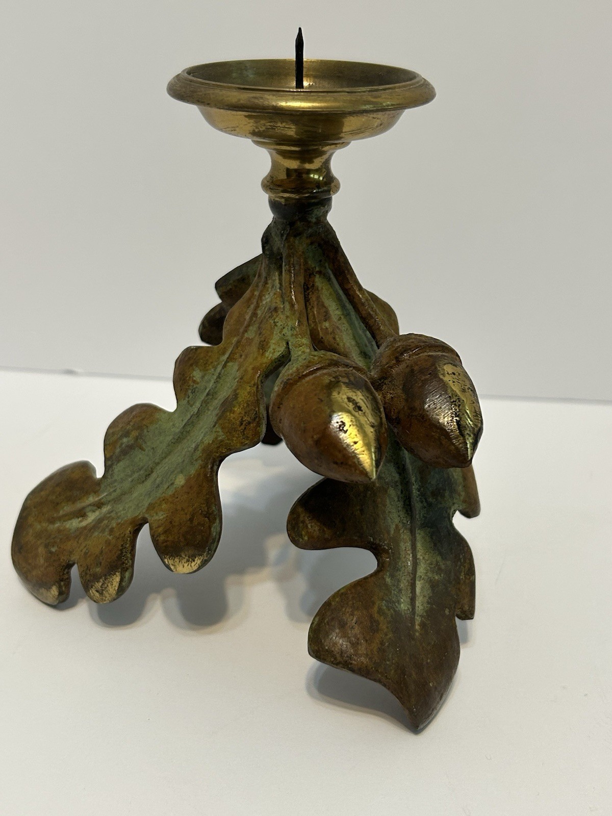 Vintage CS ARTE Firenze Italy Brass Oak Leaf and Acorn Candle Holder 5.5”