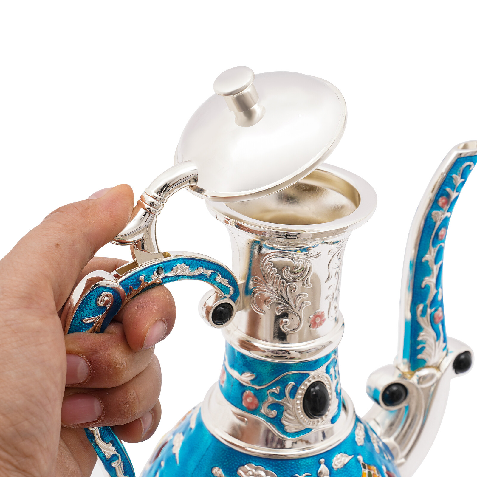 Antique Zinc Alloy Tea Set 800ml Teapot 6 × 50ml Cups Castle Pattern