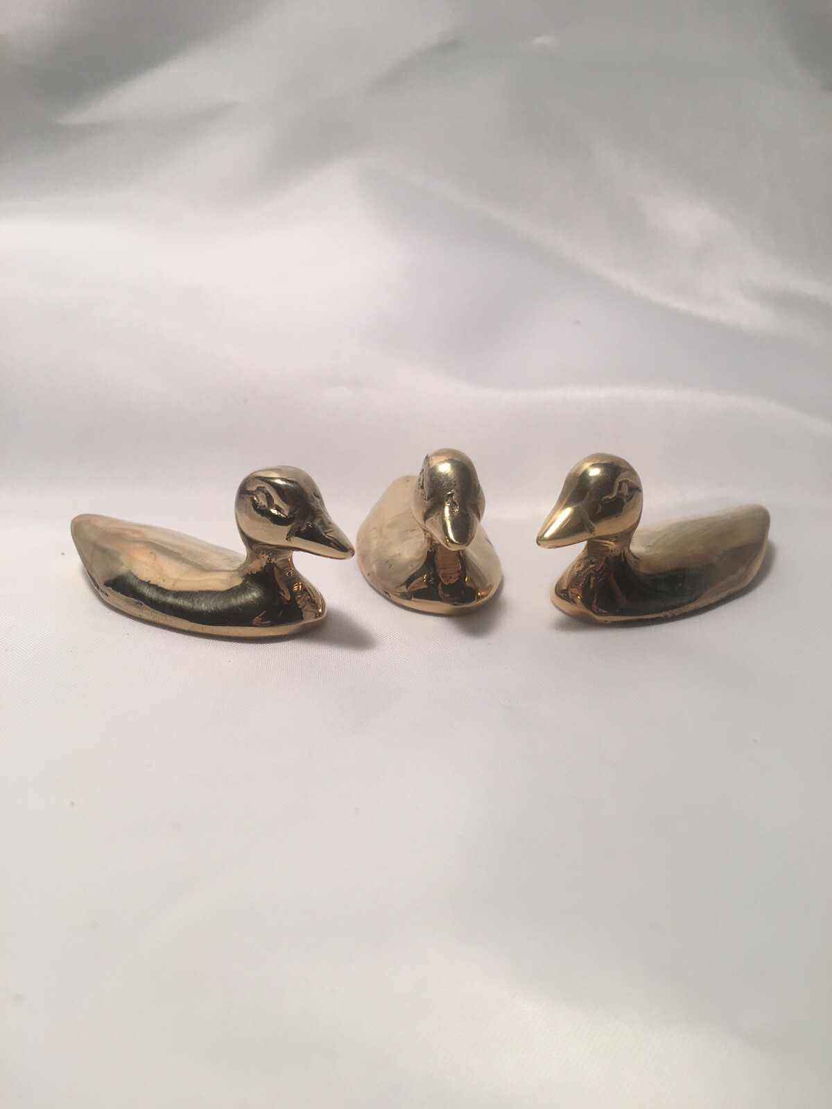 Vintage Gold Solid Brass Mini Duck Mallard Figurine Statue Art Decor 2″ Set of 3