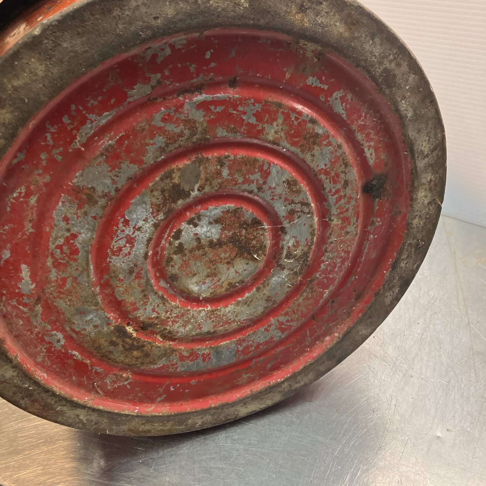 Vintage Galvanized METAL GAS CAN Rustic 41” Round 1950’s Garage Shop Car Decor