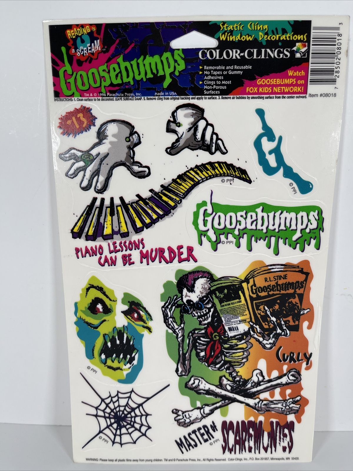 Vintage 1996 Goosebumps Window Clings Case Of 24 RL Stine Halloween NOS 4 Styles