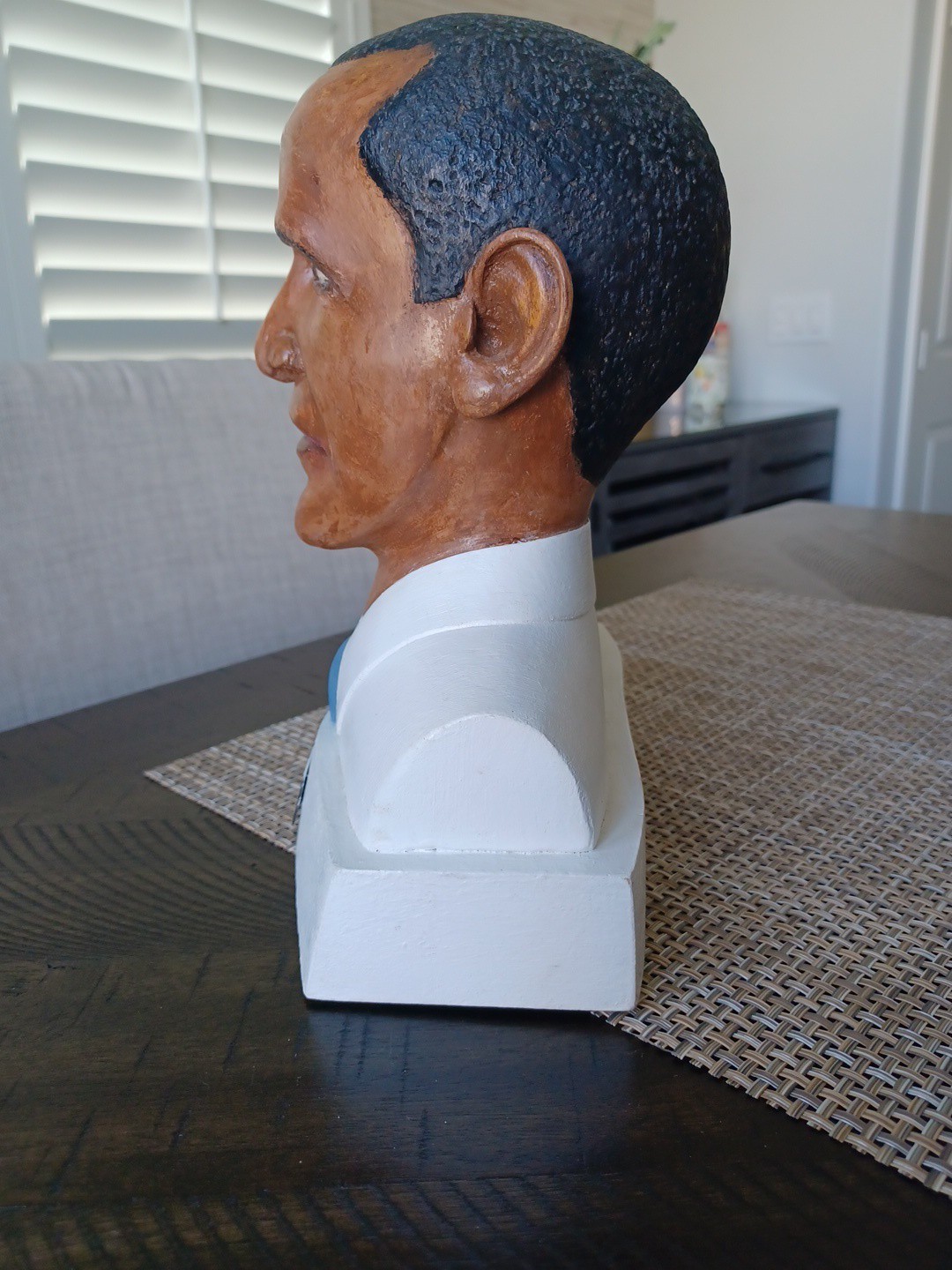 Barack Obama Hand Carved Wood Bust Sculpture Artist Ray Landry May 2009