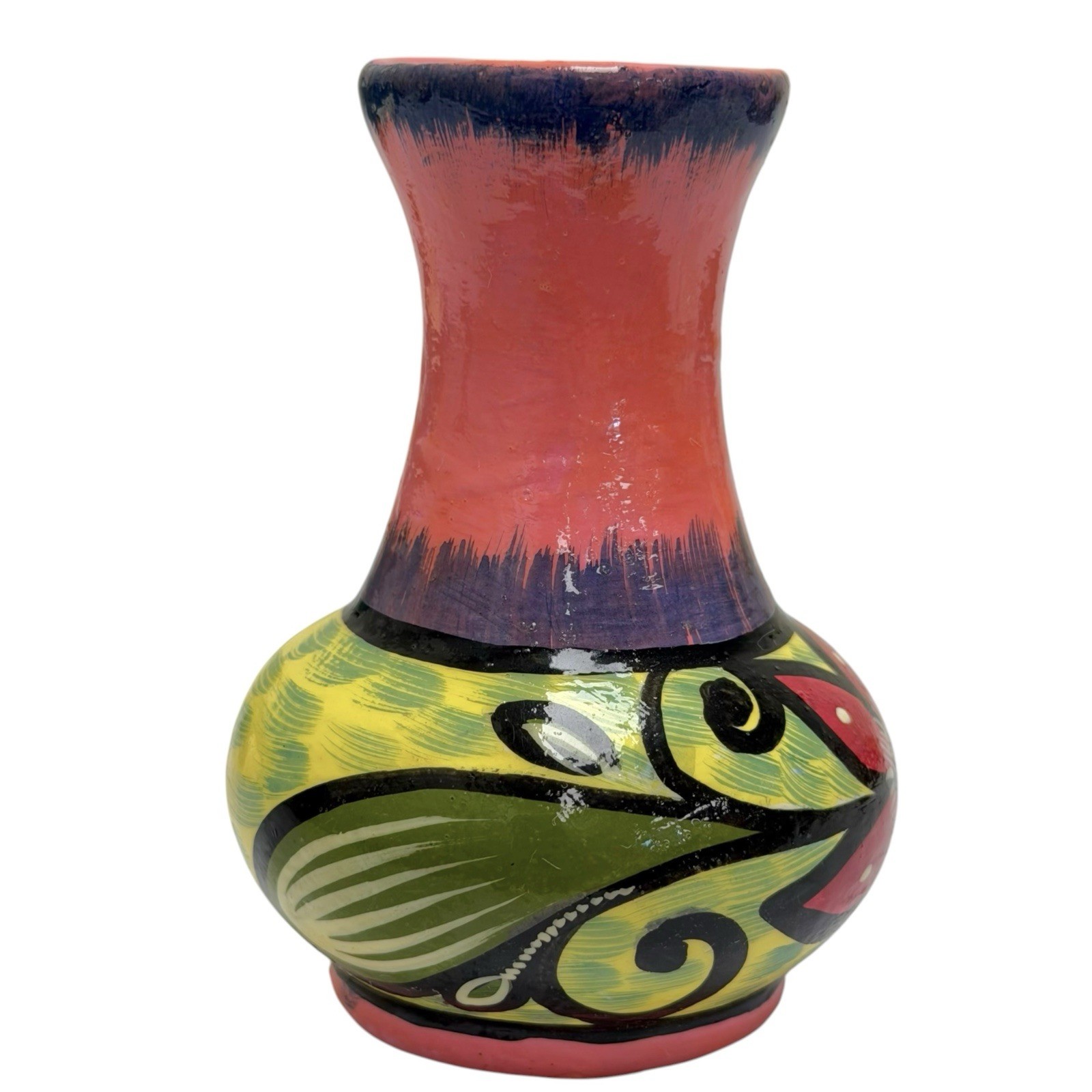 Vintage 2006 Handpainted Talavera Style Mexican Pottery Vase Signed Colorful