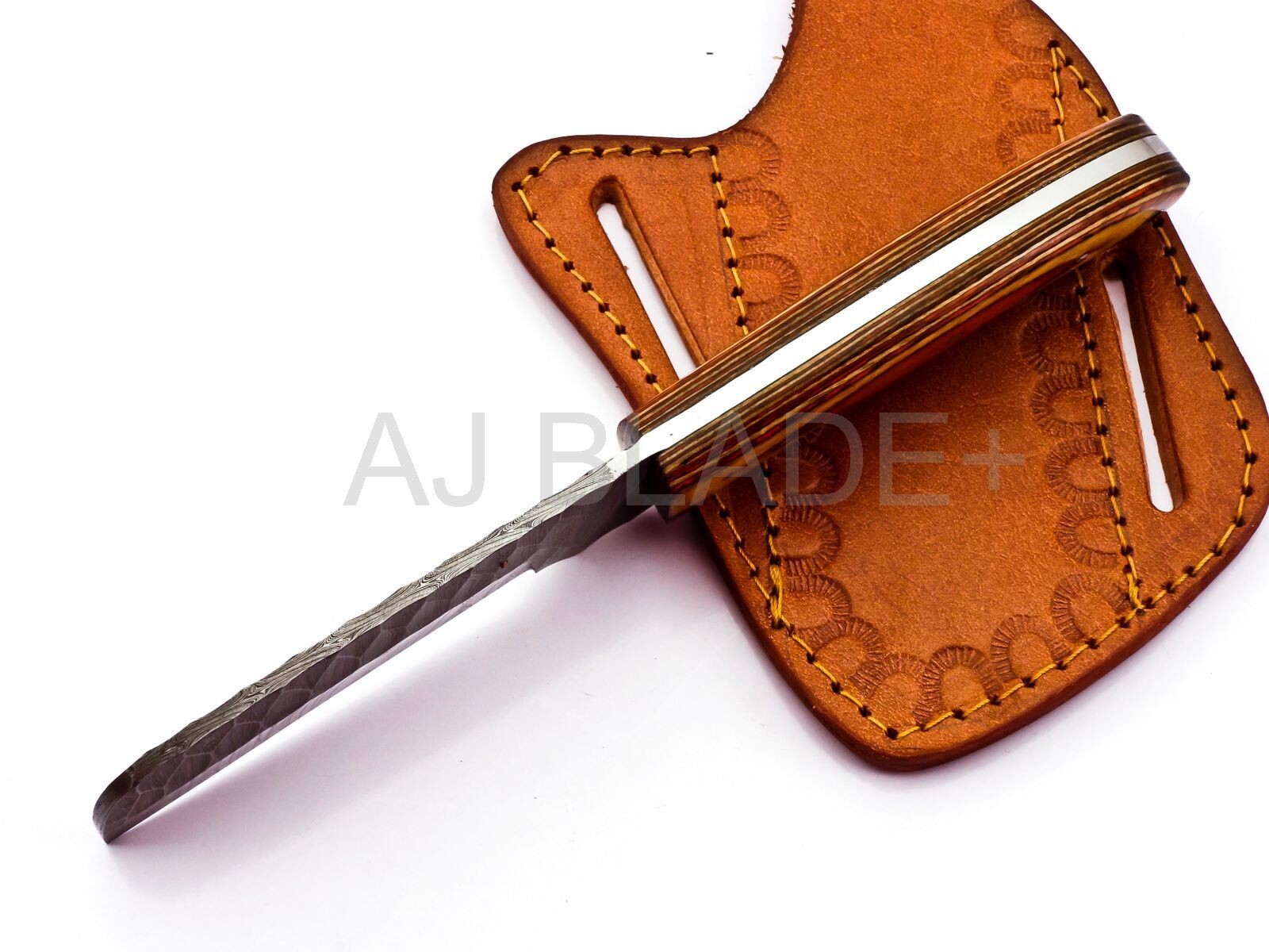 CowBoy Bull Cutter Knife Hand Forged Damascus Steel EDC Knife Pakka Wood; 9005