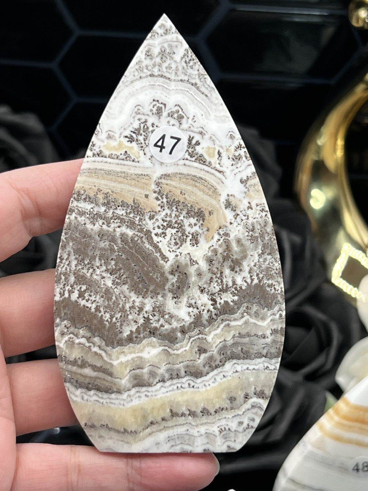 Natural Dendtric Calcite Flame Sail Tear Matte finish L@@K Free ship & Gift