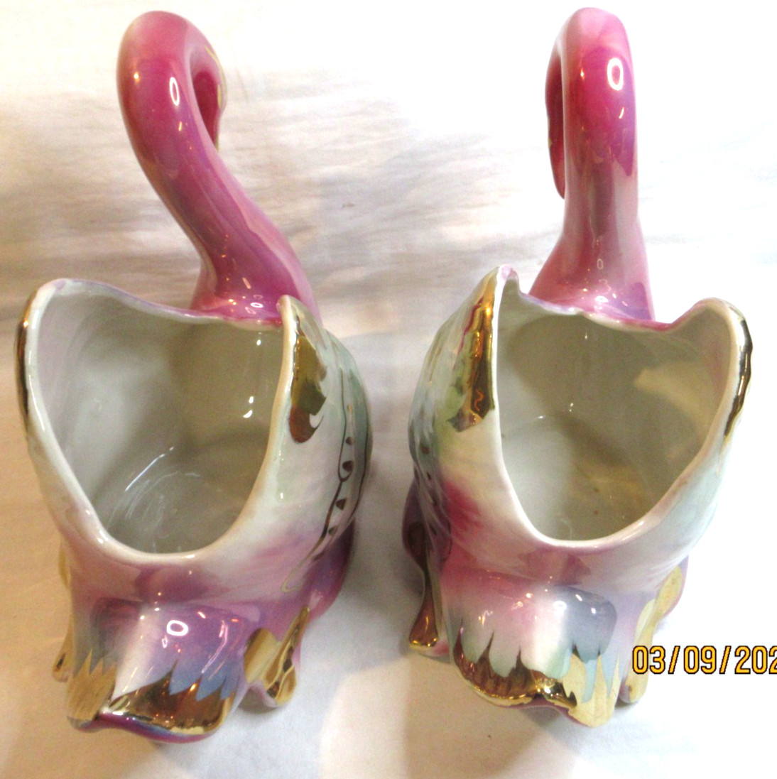 MID CENTURY MODERN~COLONIAL CHINA SWANTER PLANTER(S)~LUSTERWARE~GOLD ACCENTS