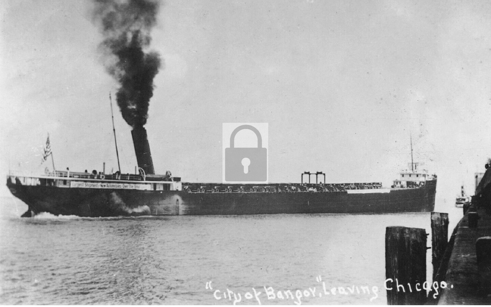 Chicago Illinois IL City Of Bangor Steam Ship With Automobiles – Reprint