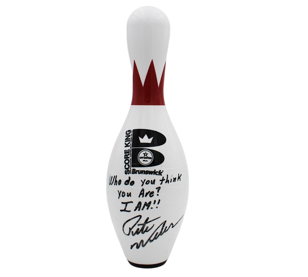Pete Weber Signed White Score King with Red Crown Bowling Pin – See Description