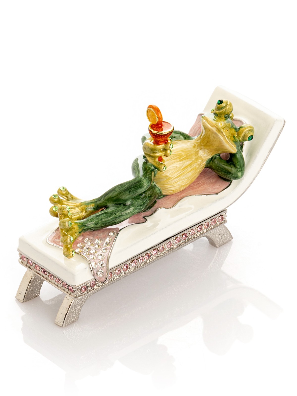 Keren Kopal Frog drinking a cocktail Trinket Box Decorated & Austrian Crystals