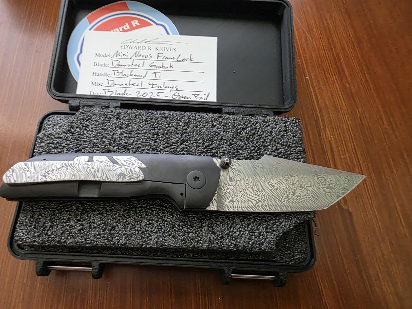 Edward R Knives Custom Handmade Damascus Steel Mini Novus