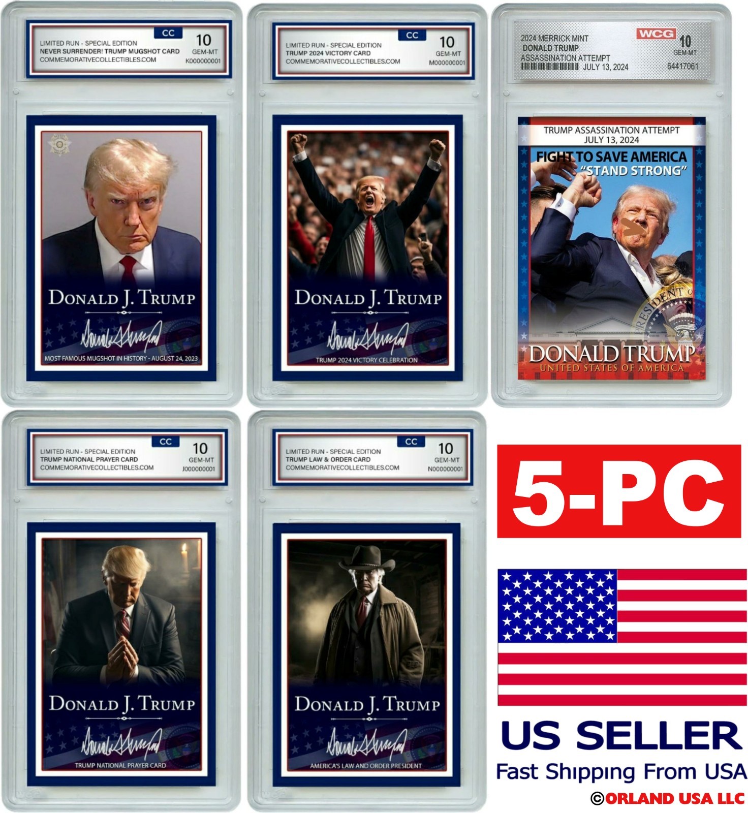 5 Pack Donald Trump Collector’s Trading Card – Gem Mint 10 Rated – Iconic 2025