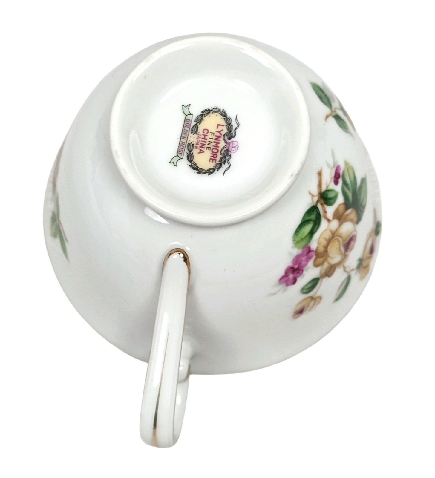 Vintage Lynmore Golden Rose Teacup Fine China Japan Yellow & Pink Rose Gold Trim