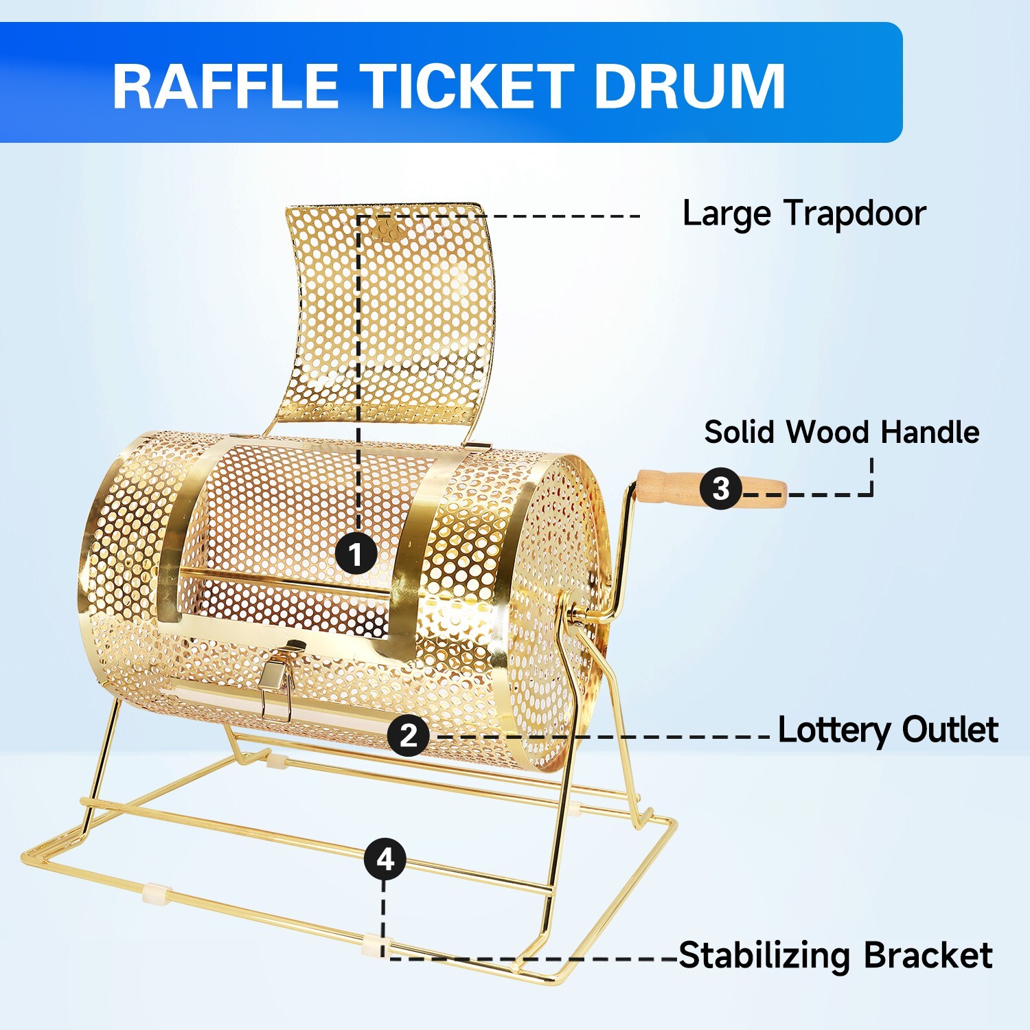 Small Brass Raffle Ticket Drum.Lottery Cage Holds 2500 Tickets/100 Bingo Balls
