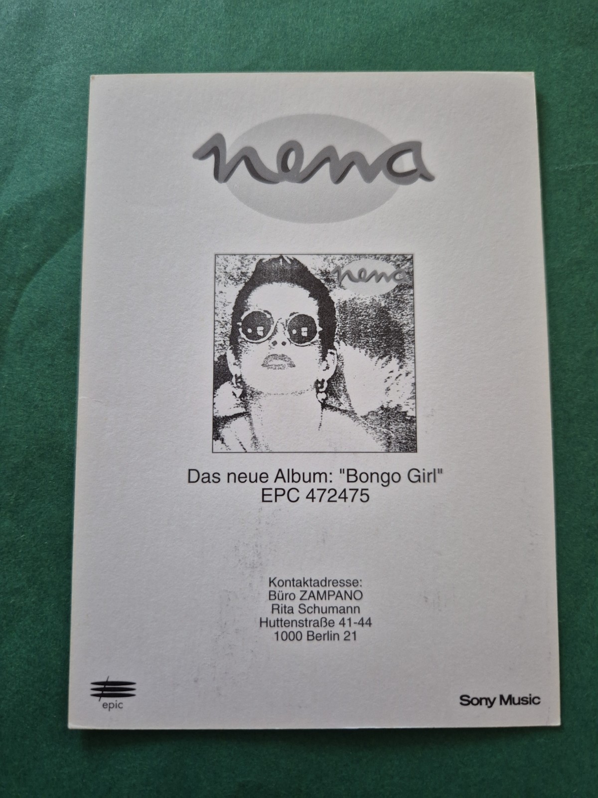 Nena, music, autograph card