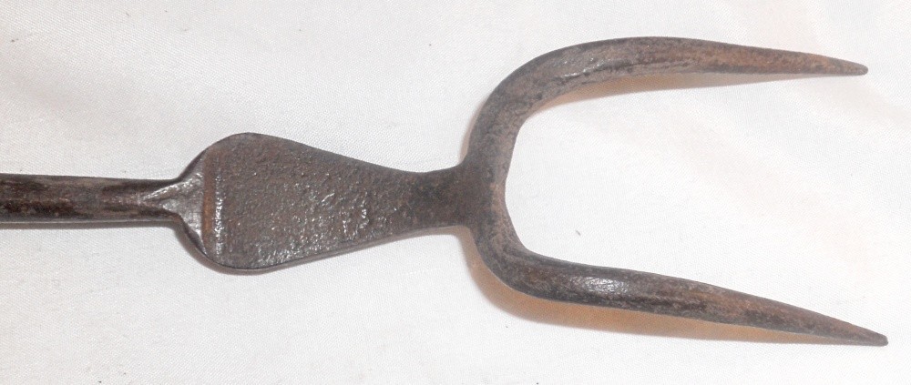 Kieffer Wrought Iron Butcher Fork Decorated Handle Heart Shaped Rat Tail Hanger