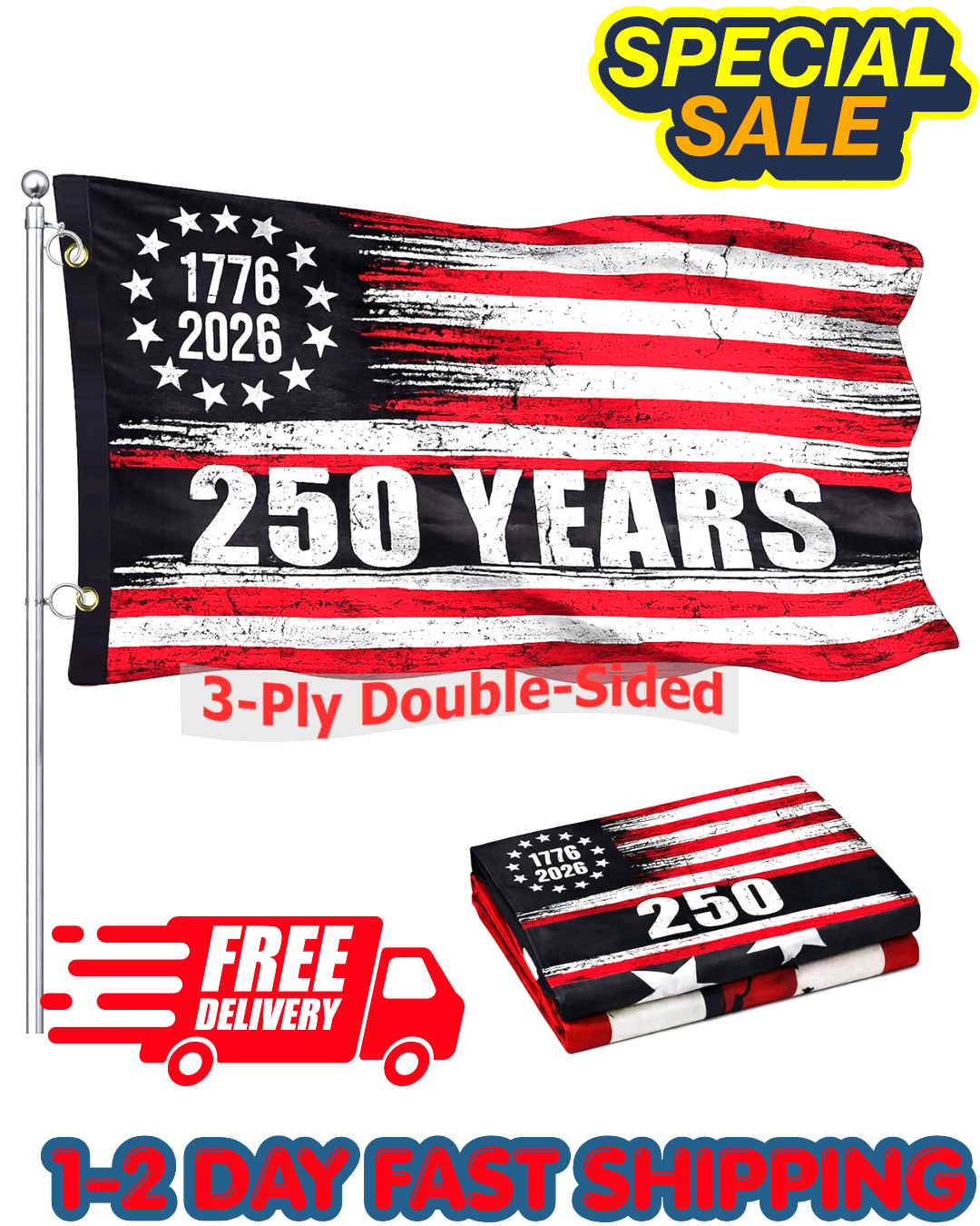 250th Anniversary American Flag 3×5 Ft Double-Sided, 1776-2026 USA 250 Years …