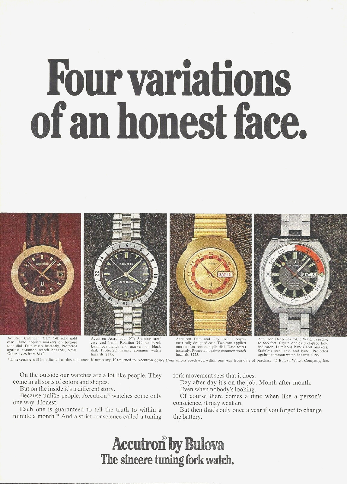 1971 Bulova Accutron Astronaut AO CL Deep Sea Watch vtg Print Ad Advertisement