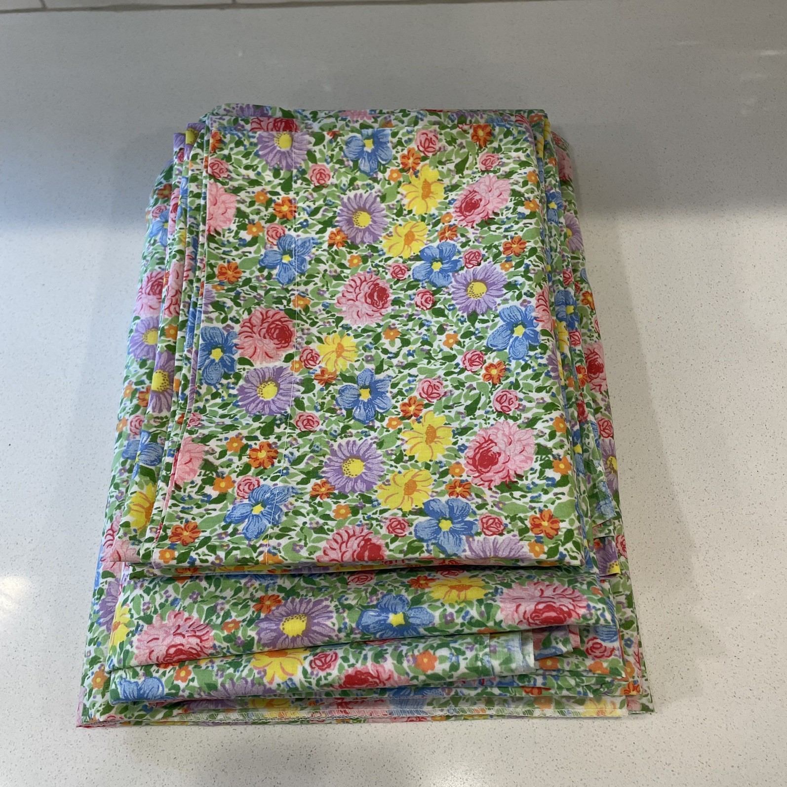 Vintage 70s-80s Burlington Twin Sheet Set Percale Floral Easy Care No-Iron EUC