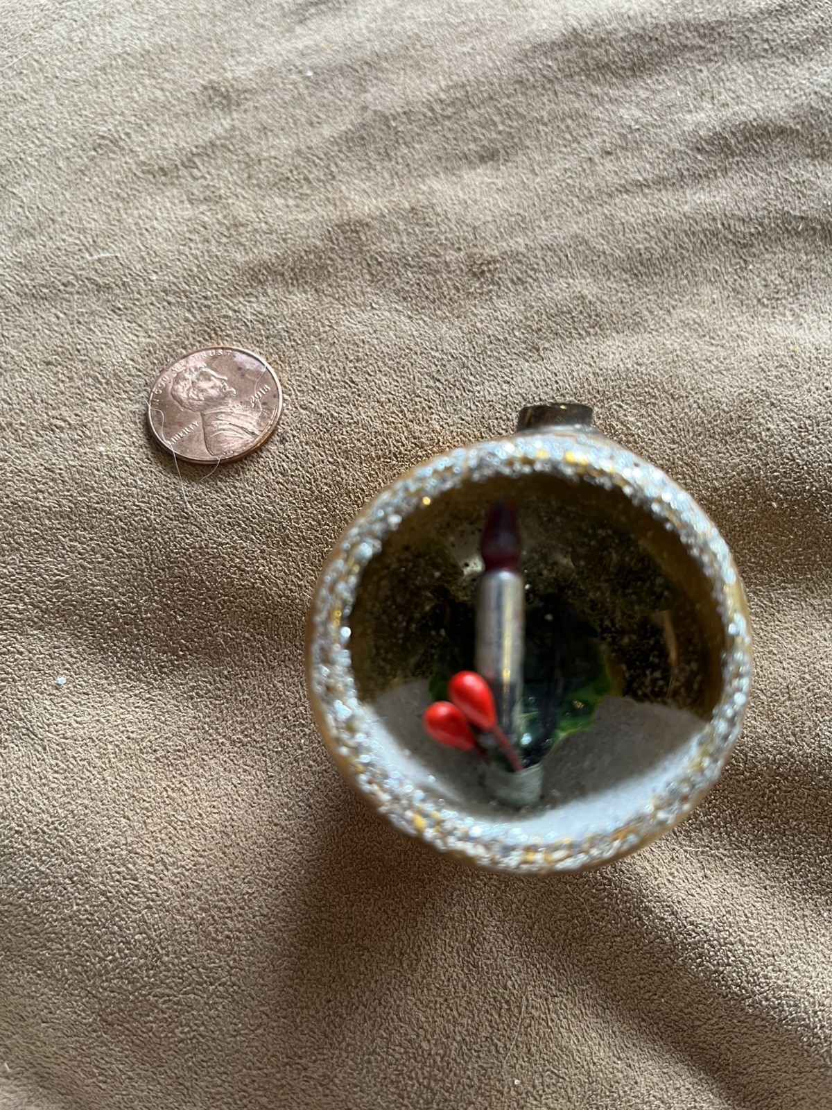 Vintage Hand Blown Glass Christmas Ornament With Candle In The Indent.