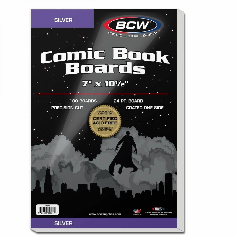 2 packs of 100 (200) BCW 7″ x 10″ Silver Age Comic White Backing Boards