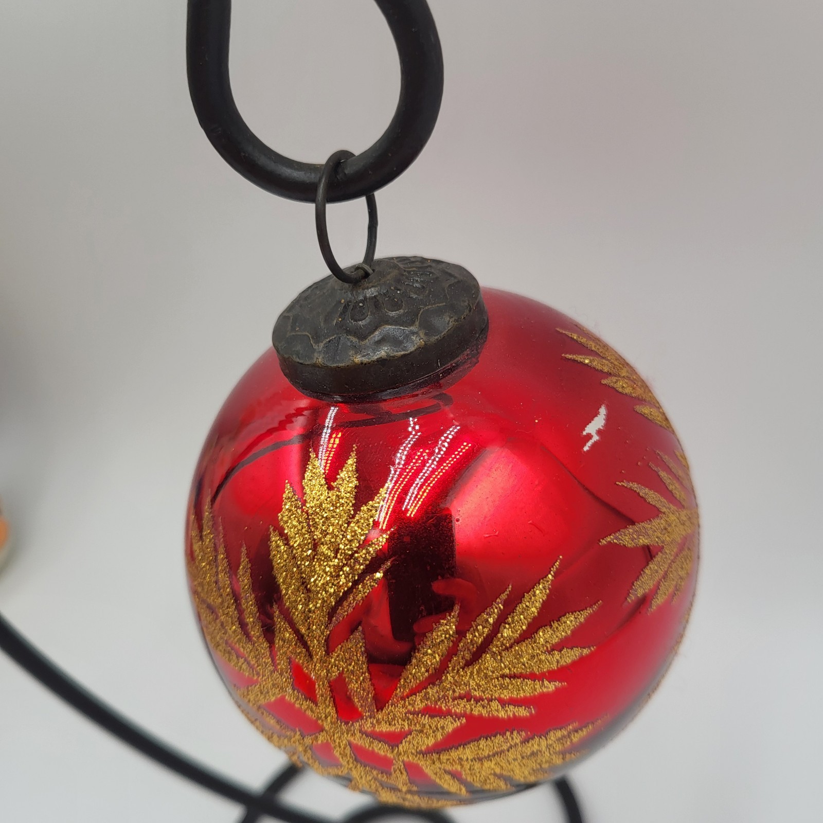 Vintage Made in India Hand blown Red Glass Christmas Ornament with Stand