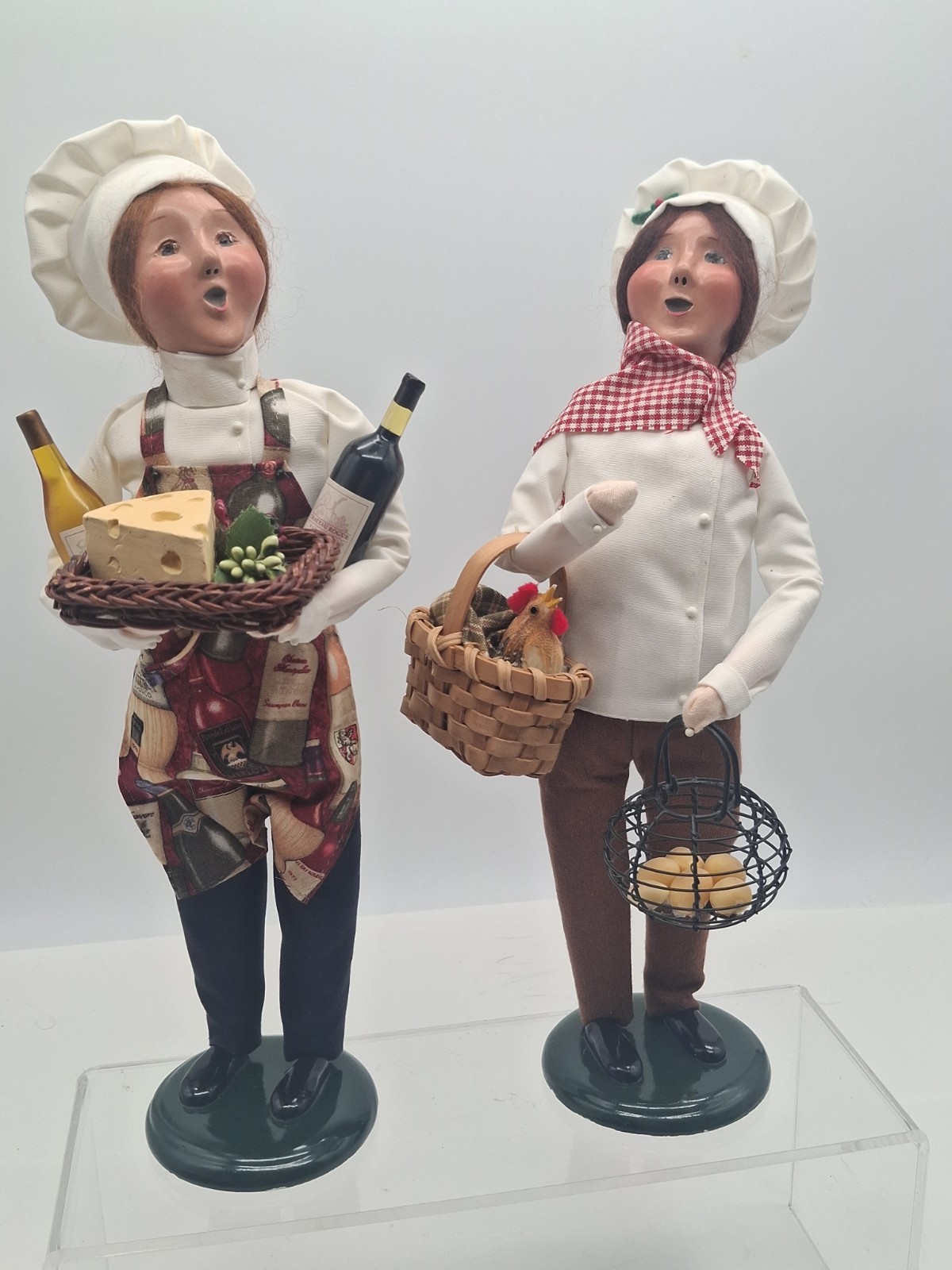 Byers Choice 2012 Chef Cook Apron White&Red Wine Bottles & 2015 Chef w/ Chickens