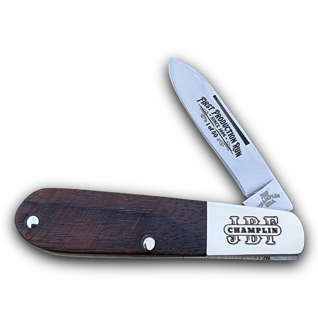 J.B.F. CHAMPLIN CUTLERY KNIVES USA 2026 WALNUT TEARDROP BARLOW KNIFE 50 MADE