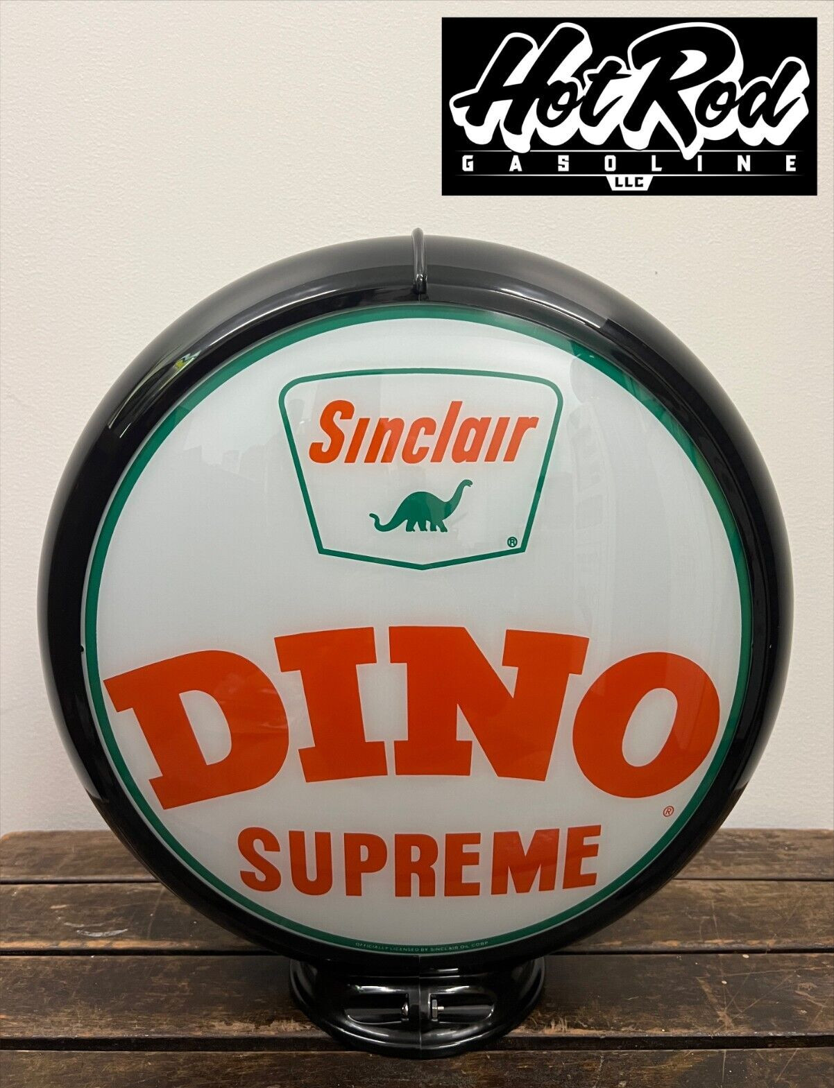 SINCLAIR DINO SUPREME Reproduction 13.5″ Gas Pump Globe – (Black Body)