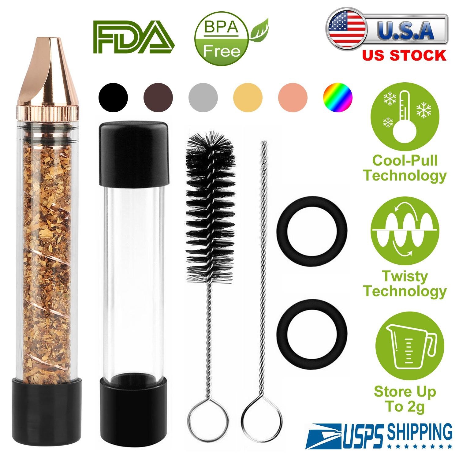 Glass Blunt Pipe Twisty 7-in-1 Grinder Kit w/ Smoking Metal Tip Cleaning Brush