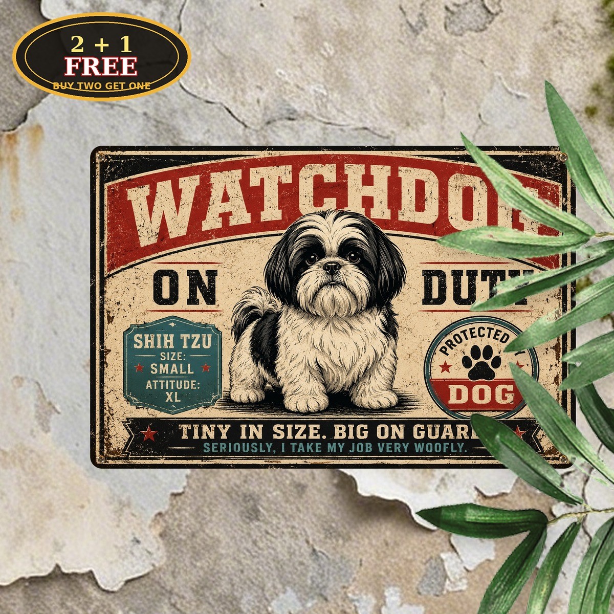 Protected By Shih Tzu Guard Dog Warning Property Security Metal Sign