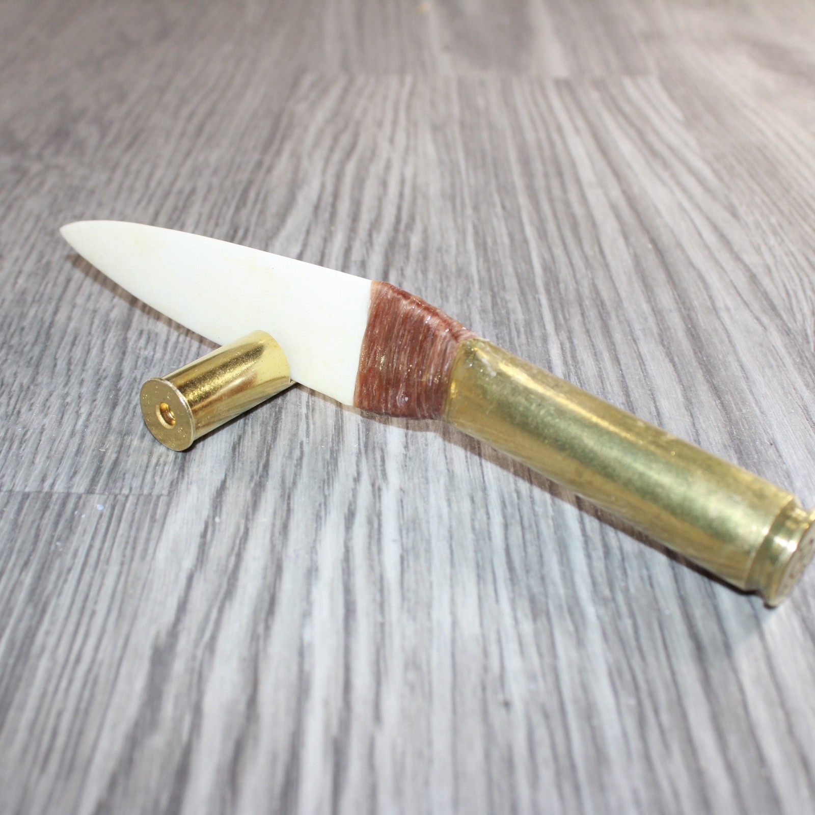 50 Cal Shell Casing Handle Bone Blade Ornamental Knife #33166 Mountain Man Kn