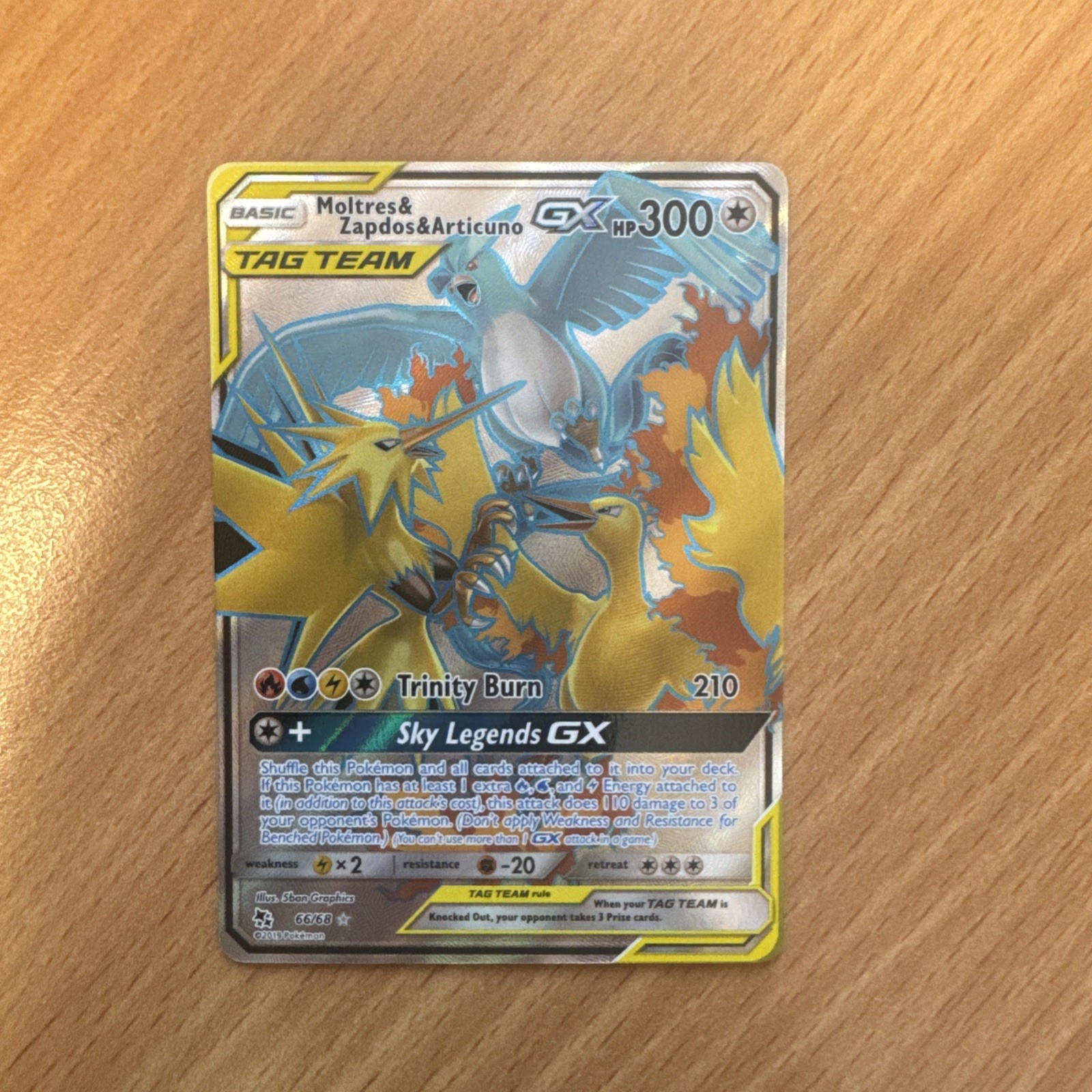 Moltres & Zapdos & Articuno GX (Full Art) 66/68 Hidden Fates Holo