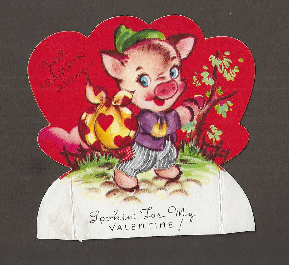 vintage A-MERI-CARD Just TRAMPIN‘ Along Lookin‘ For My VALENTINE! Card Pig E