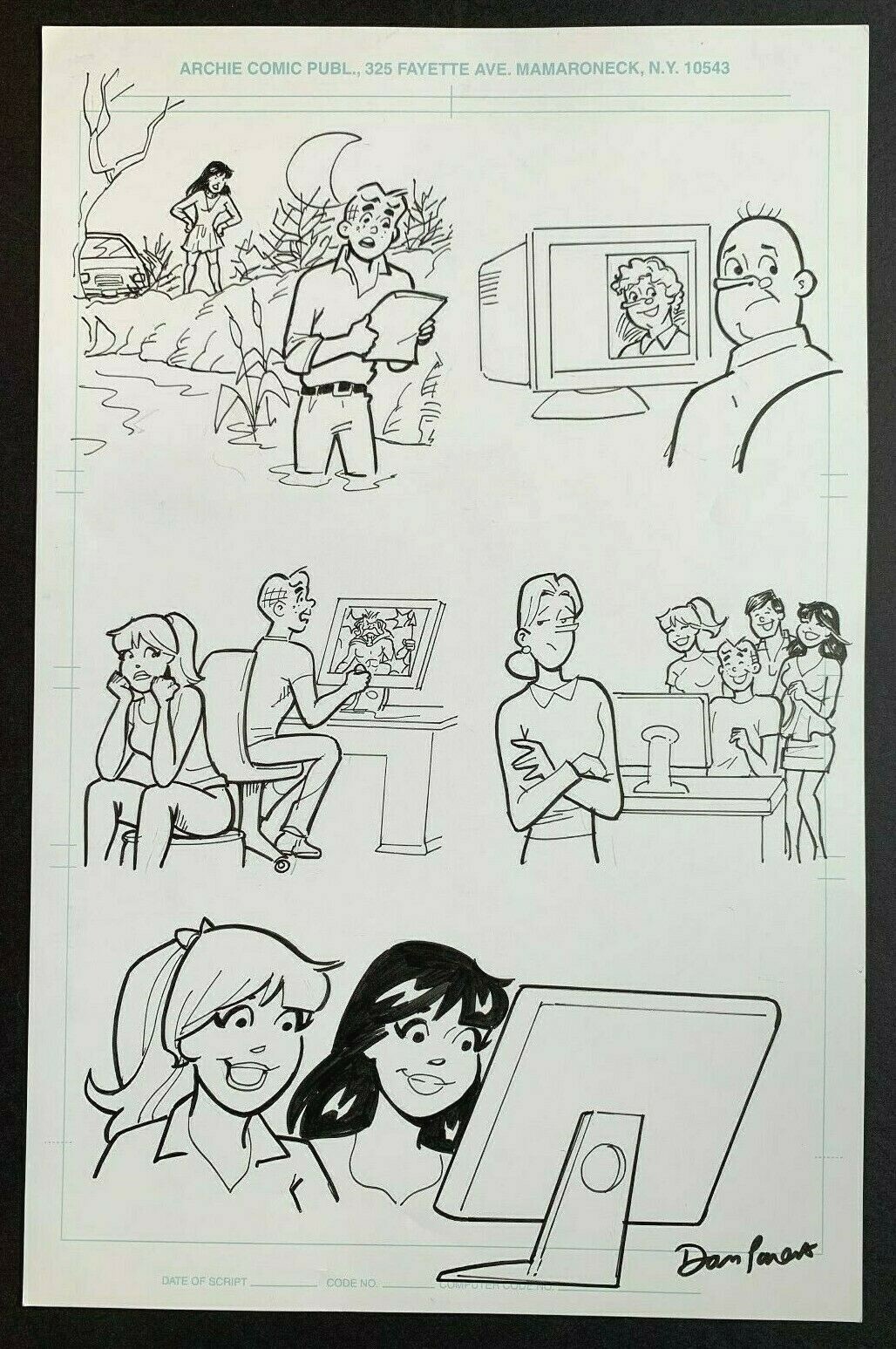 Original Art ARCHIE & MAC computers by DAN PARENT, signed. Veronica, Betty