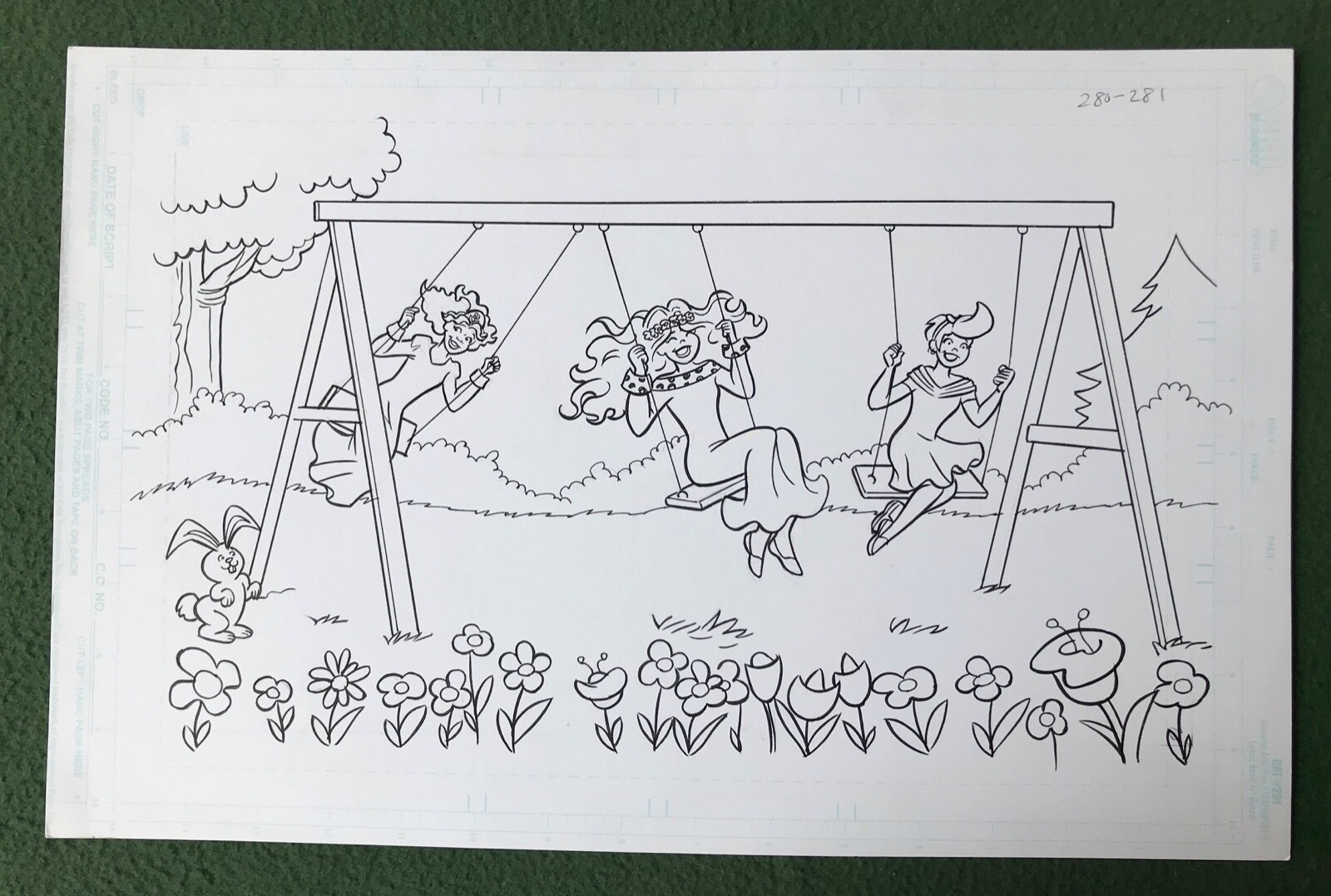 Original Coloring Book Artwork „PRINCESS“ Dan Parent signed by inker Swing Set