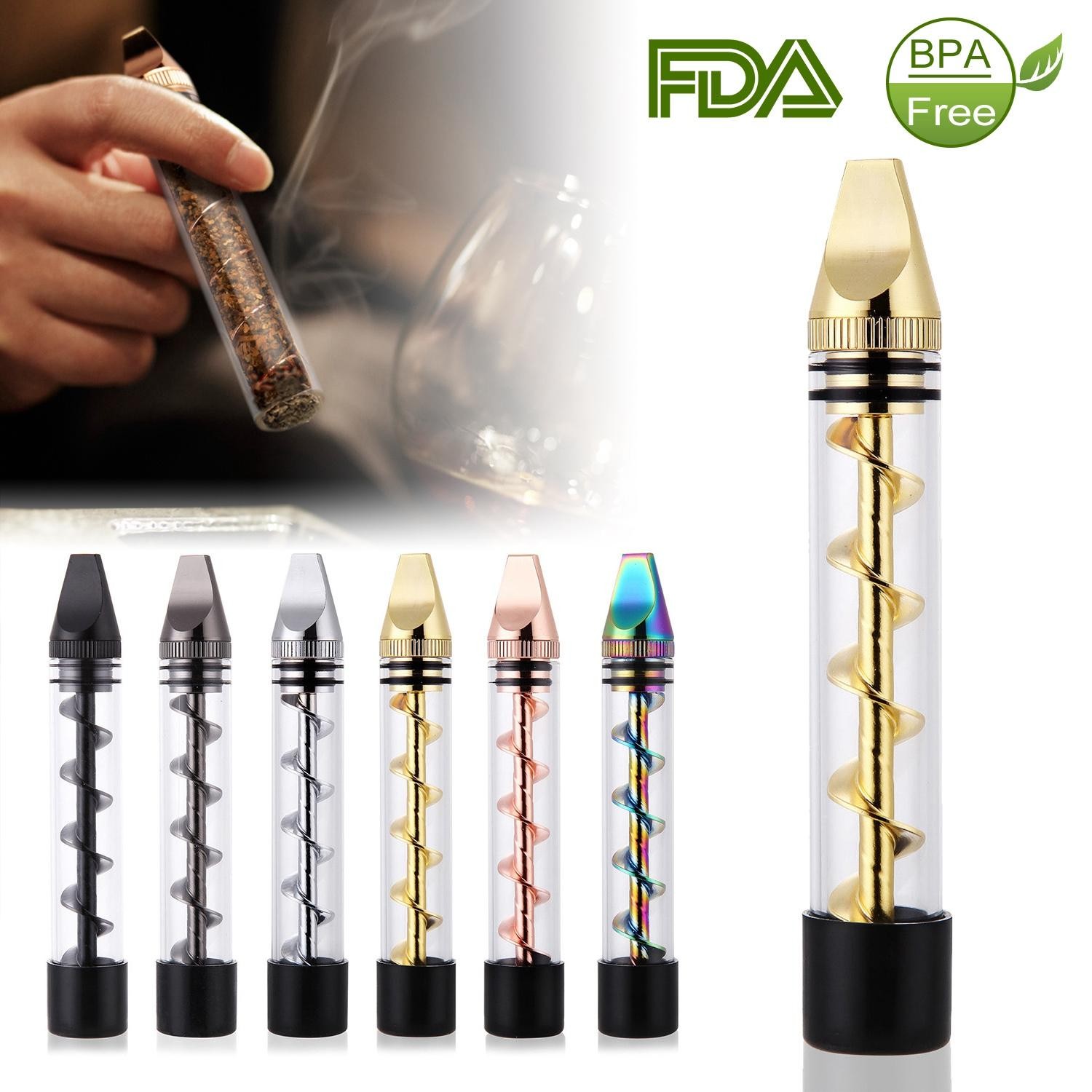 Glass Blunt Pipe Twisty 7-in-1 Grinder Kit w/ Smoking Metal Tip Cleaning Brush
