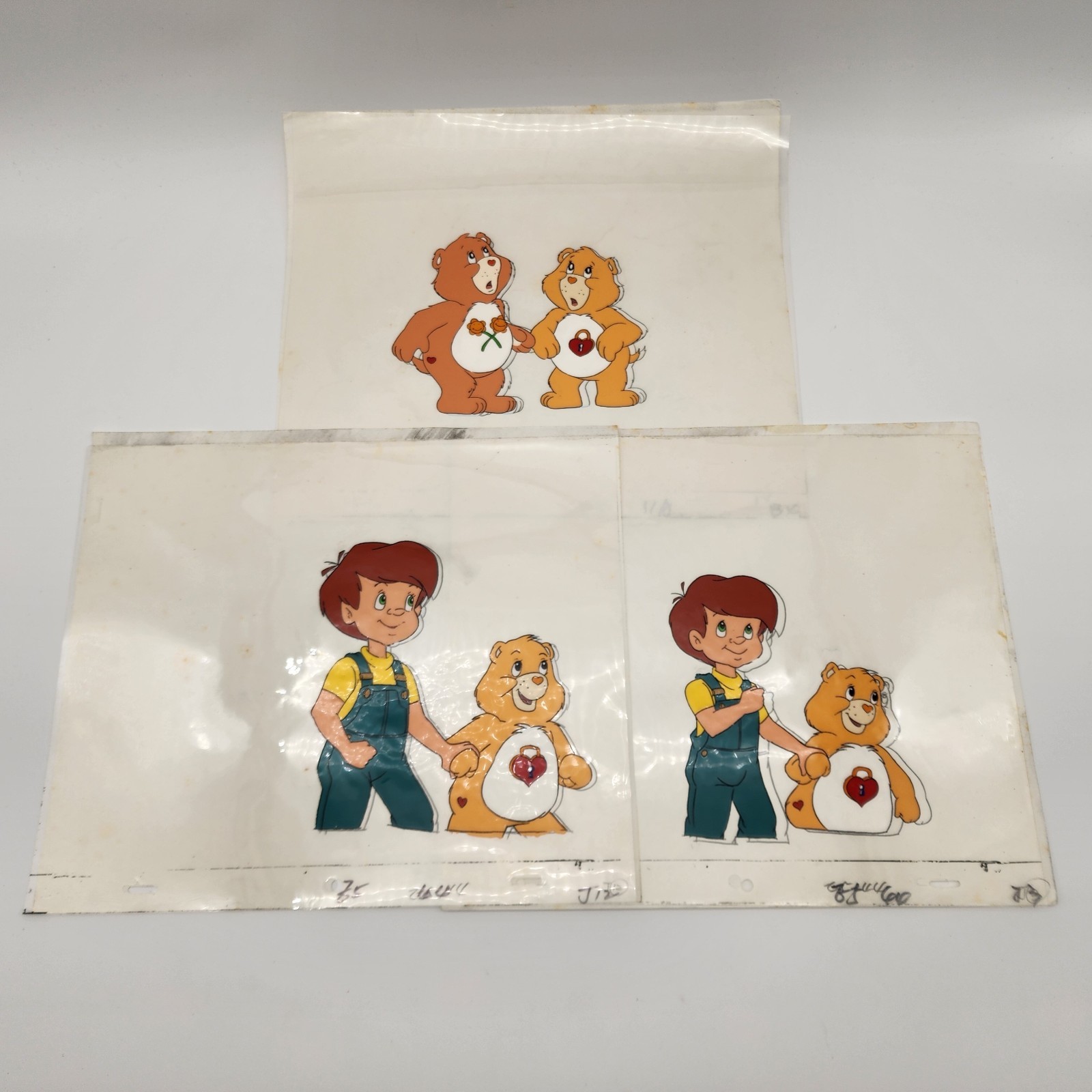 CARE BEARS Original Production Animation Cel & Artwork 1980’s Lot Of Three 3