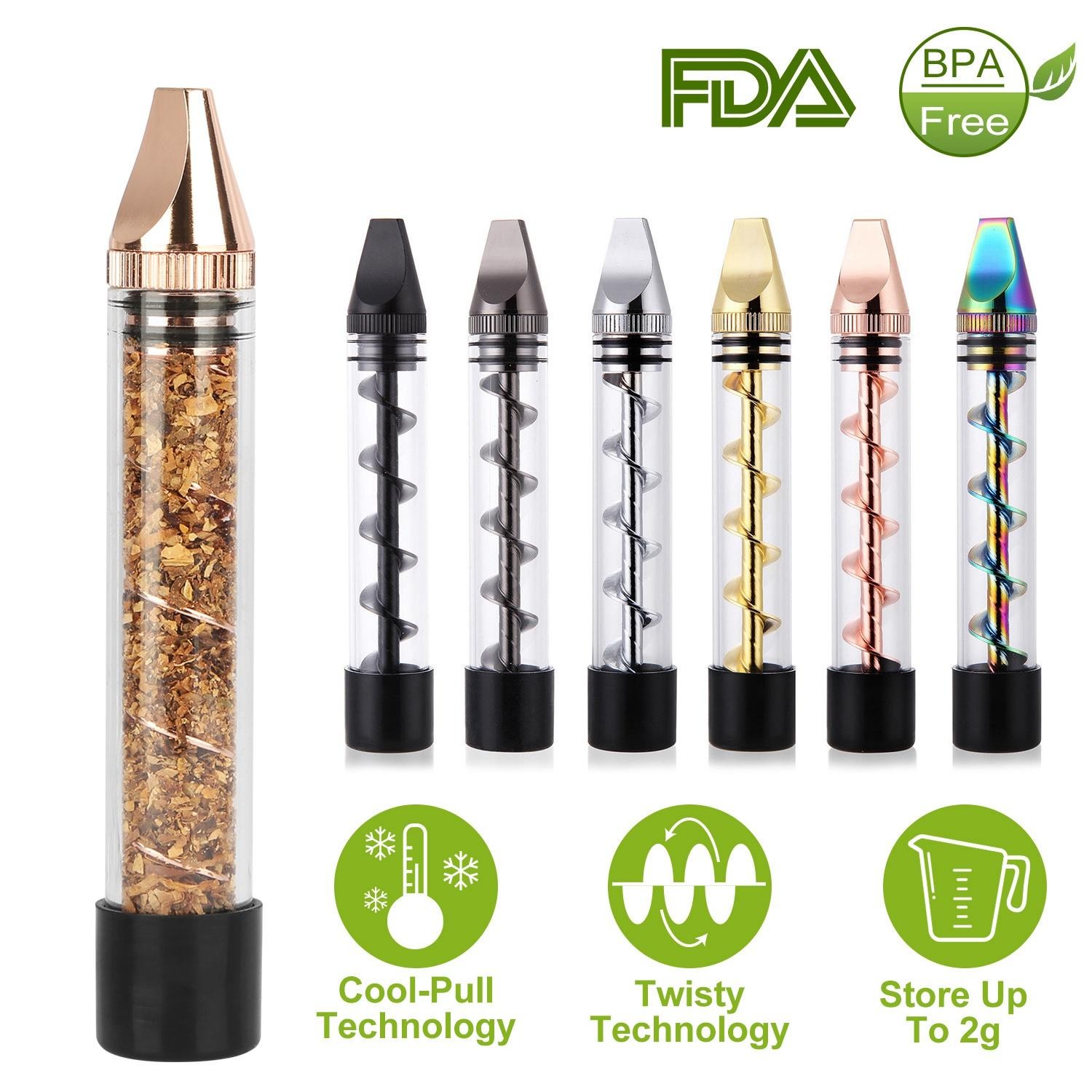 Glass Blunt Pipe Twisty 7-in-1 Grinder Kit w/ Smoking Metal Tip Cleaning Brush