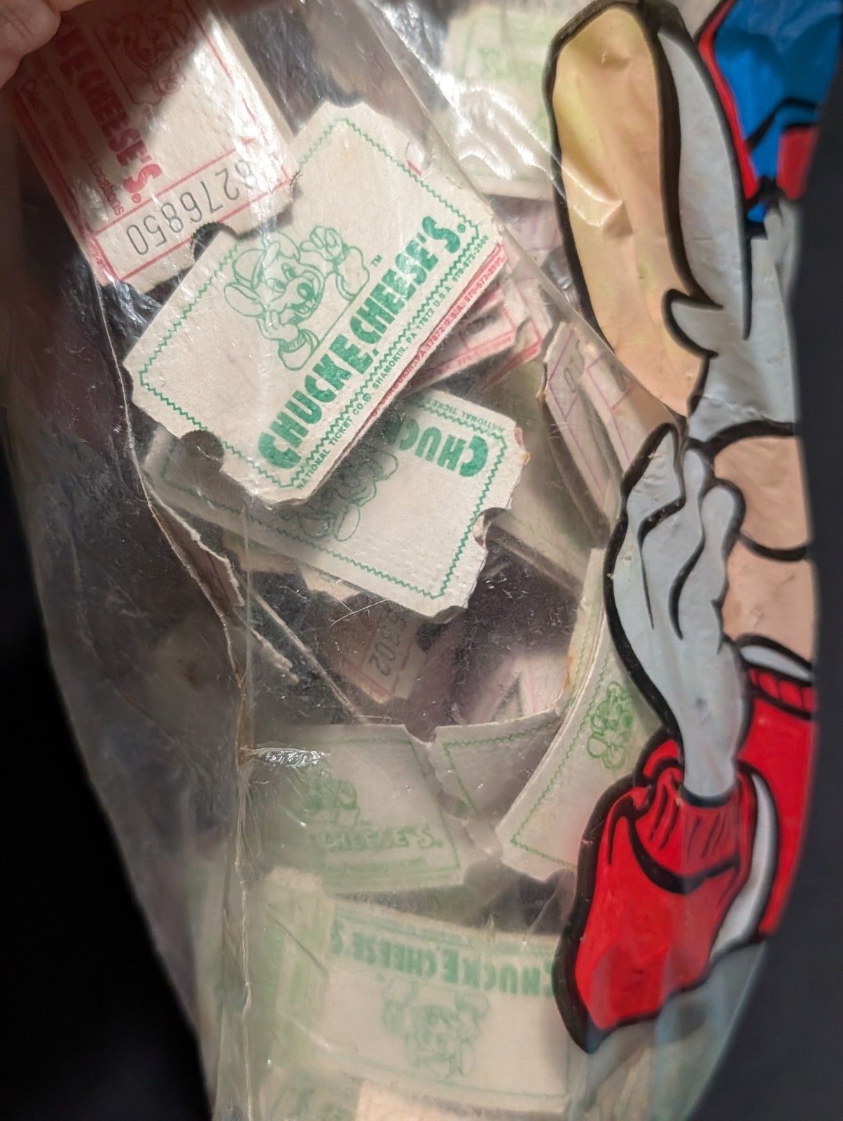 Huge 90s Vintage Chuck E Cheese Lot of Game Tickets Bag Full Plus Notepad & Bag