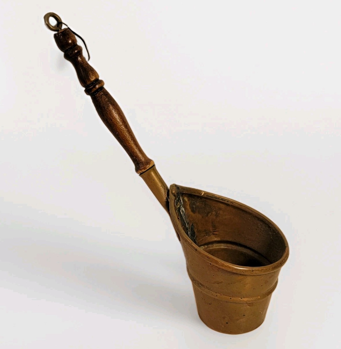 Antique Copper Ladle w Wooden Handle Rustic Farmhouse Kitchen Decor European 14″