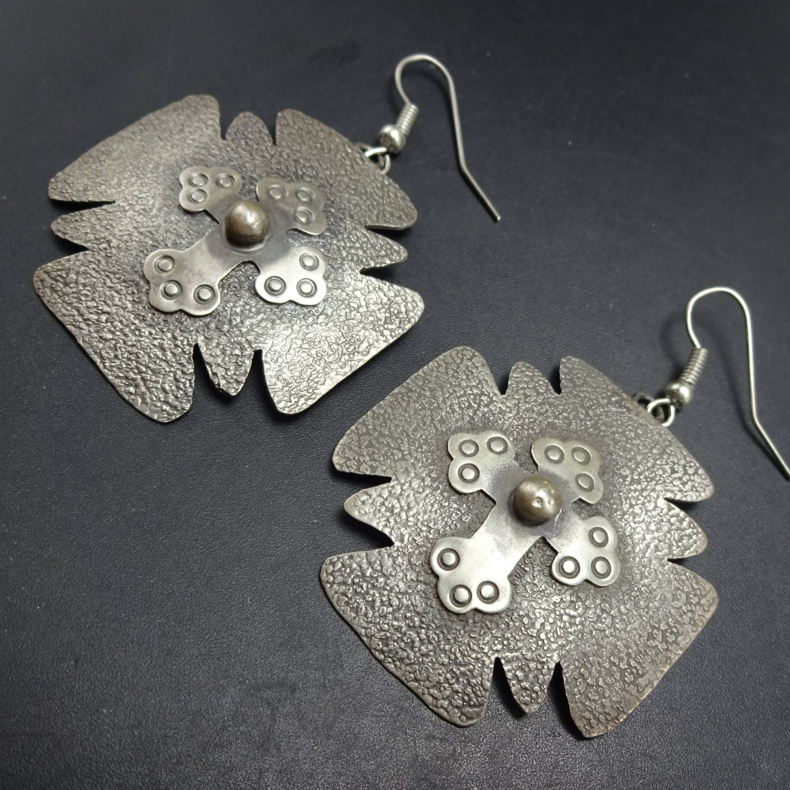 Navajo TAWNEY WILLIE CRUZ Sterling Silver CROSS EARRINGS with Reticulated Finish
