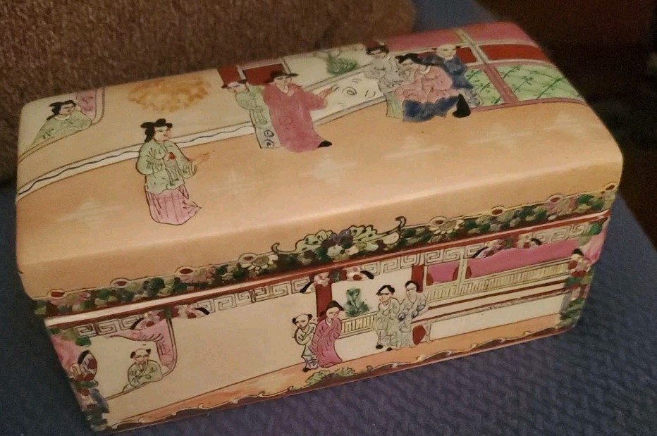 Asian Ceramic Keepsake Box 8.5 By 4.25 In