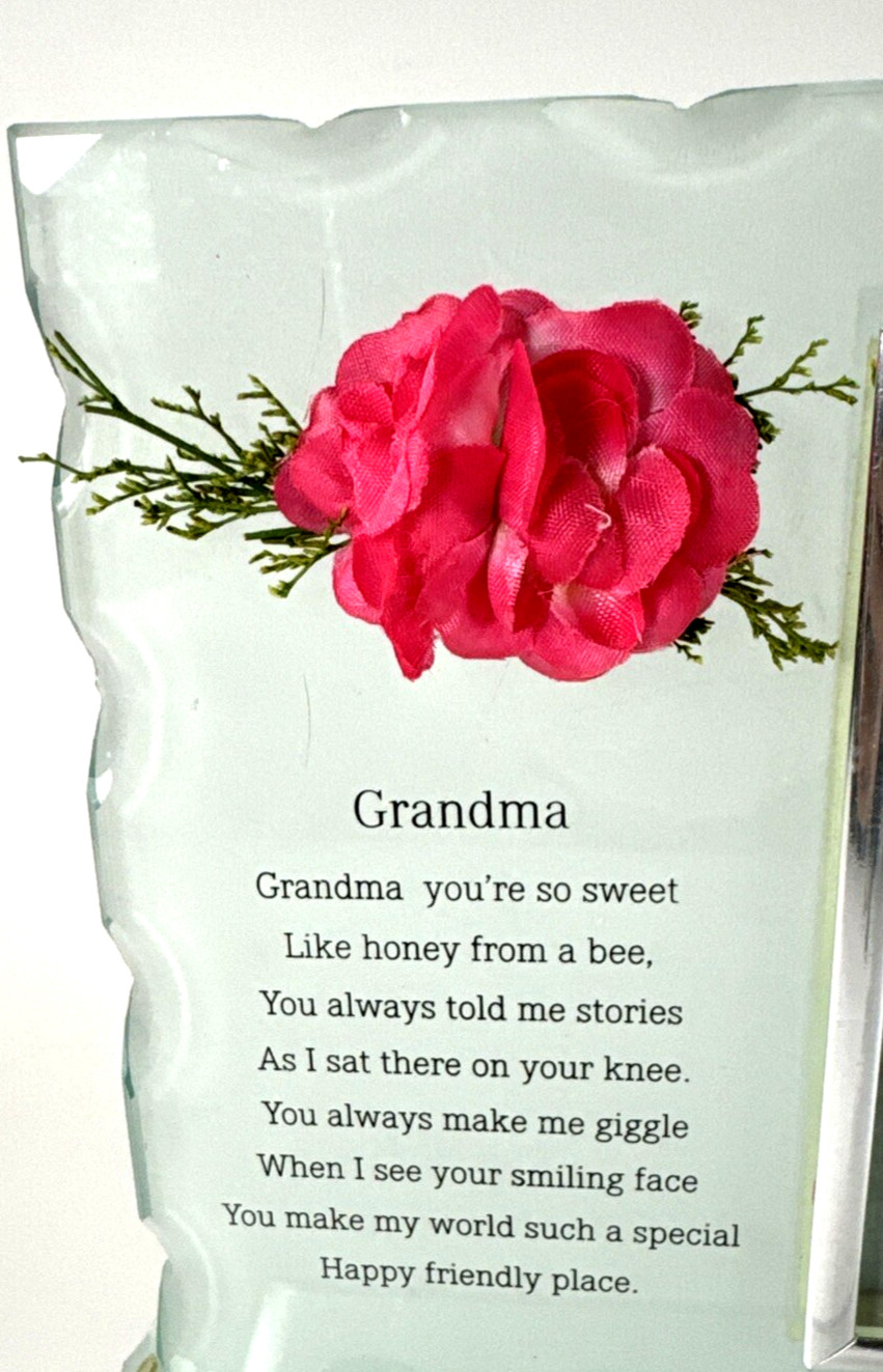 Grandma Cut Glass Frame Grand Mother Sweet Sentiment Holds 3.5×5″ Photo 7.5×9.5″