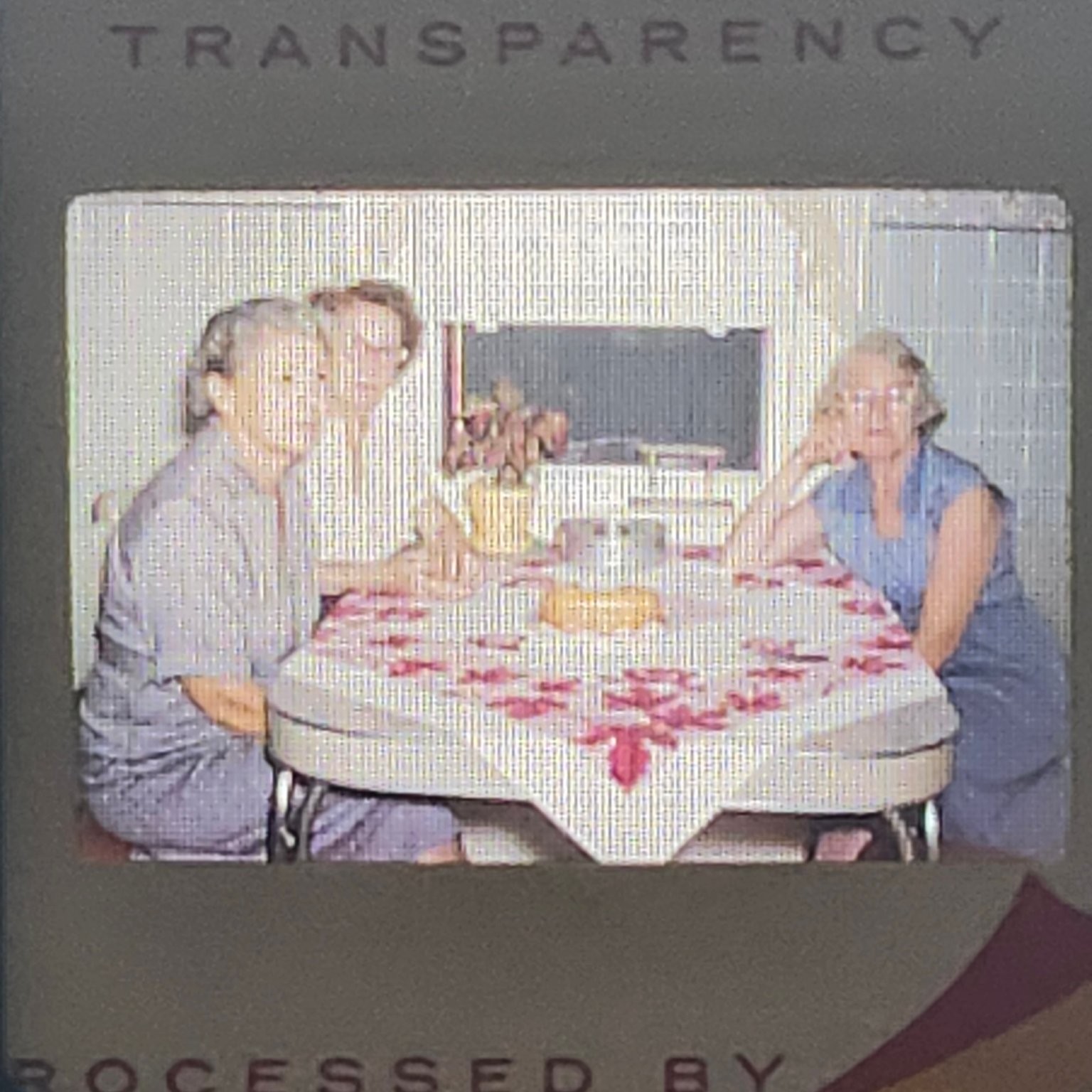 Vintage 1950s Medium Format Color Slide Three Women Friends Kitchen Gathering