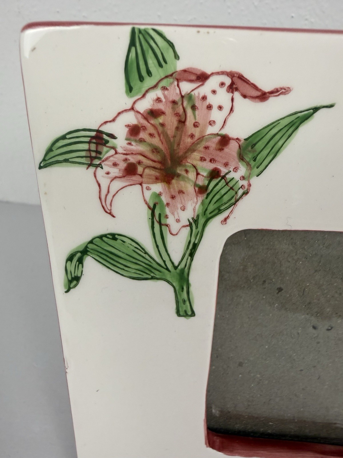 Vintage Ceramic Picture Photo Frame Square Cottagecore Tiger Lily 3.75” Picture